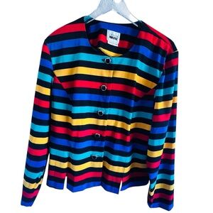 Vintage Leslie Fay Bold Multi-Color Striped Button Jacket